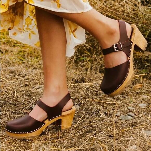 Mia ABBA Fall Clogs Slingback Heels Wine Color Wood Platform Heels sz 40 - Picture 1 of 16